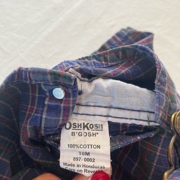 Vintage OshKosh B'gosh Multicolor Plaid Overalls 18months leg snap closure - Picture 8 of 11